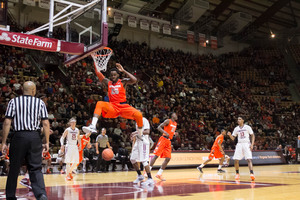 Rakeem Christmas threw down this dunk in a first half where Syracuse outscored Virginia Tech by 19. The second half was a different story, and SU escaped with a two-point win in Blacksburg.