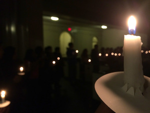 About 50 community members attended SU Rising, which ended with a candlelight vigil and moment of silence to remember and honor victims of sexual and relationship violence.