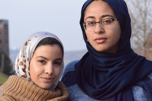 Maryam El-Hindi and Dina Eldawy, the co-presidents of the Syracuse University Muslim Students' Association, pose for a photo on the SU promenade. Both El-Hindi and Eldawy said they believe Donald Trump has given a platform for people to express racist comments.