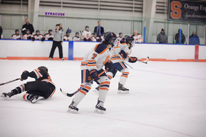 Syracuse, pictured earlier this season, couldn't score a goal on Friday night in Vermont.