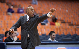 Syracuse's head coach Quentin Hillsman reacts to a play during the second half. 