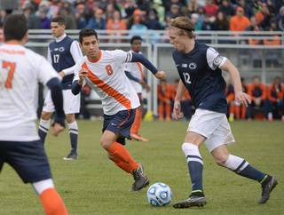 Perea pursues Nittany Lions midfielder Owen Griffiths.