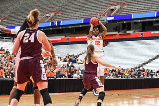 Kiara Lewis shoots a jumper from the outside. She was 0-3 from the field on Saturday.